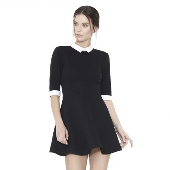 Alice + Olivia Employed Collared Academia Fit & Flare Textured Knit Mini Dress 2 - Picture 1 of 7
